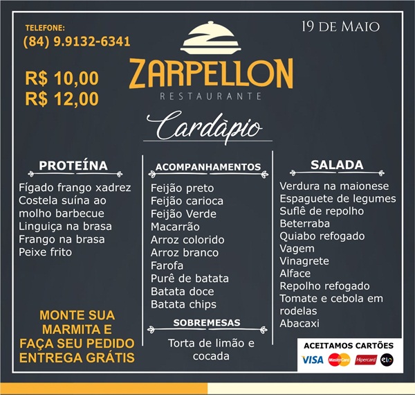 João Câmara: Restaurante Zarpellon com atendimento a DELIVERY. Veja o  Cardápio desta terça-feira(19). - Blog do Jadson Nascimento